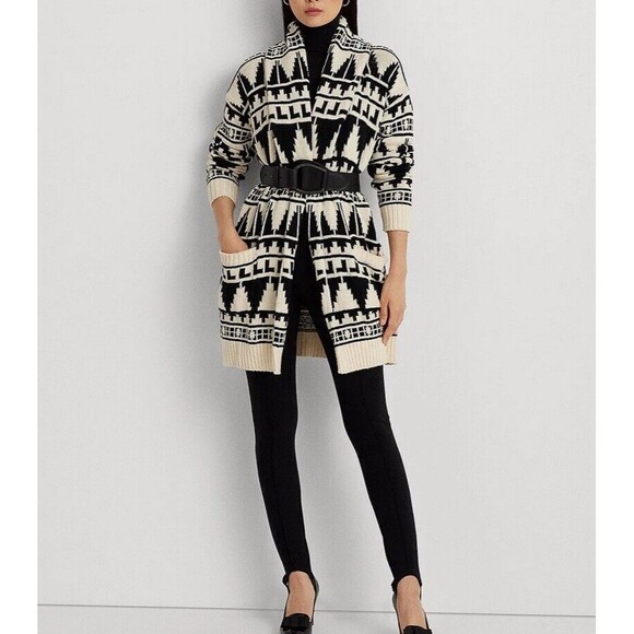 Lauren Ralph Lauren Geo-Motif 100% Cotton Shawl Collar Women’s Cardigan XXL Boho - Picture 6 of 16